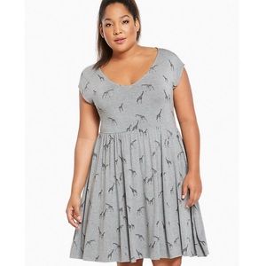 Gray giraffe print knit skater dress